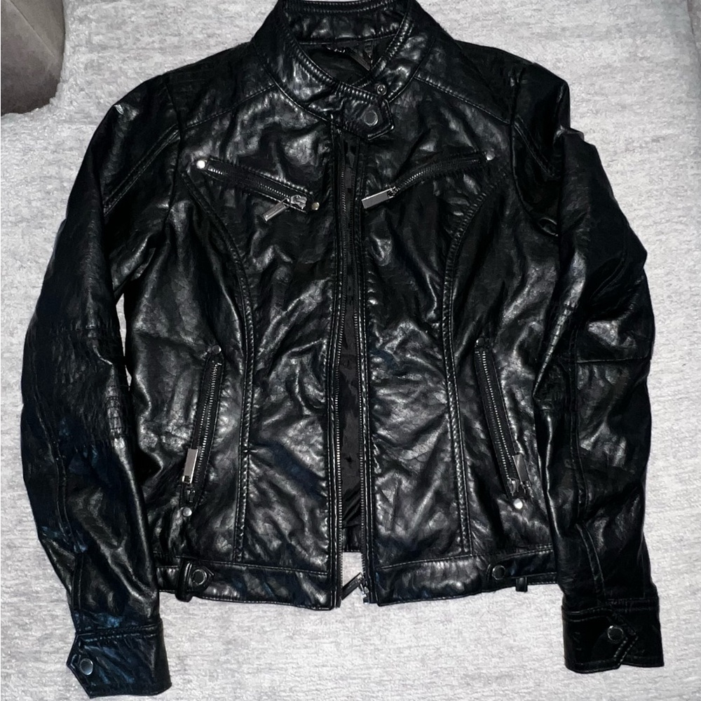 JOUJOU Elegant Black Leather Jacket for Women